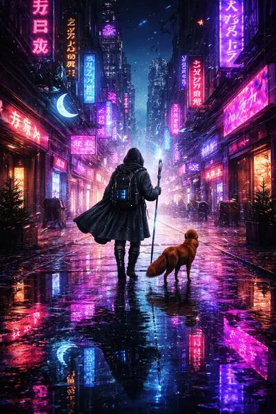 Neon Dreamscape illustration style
